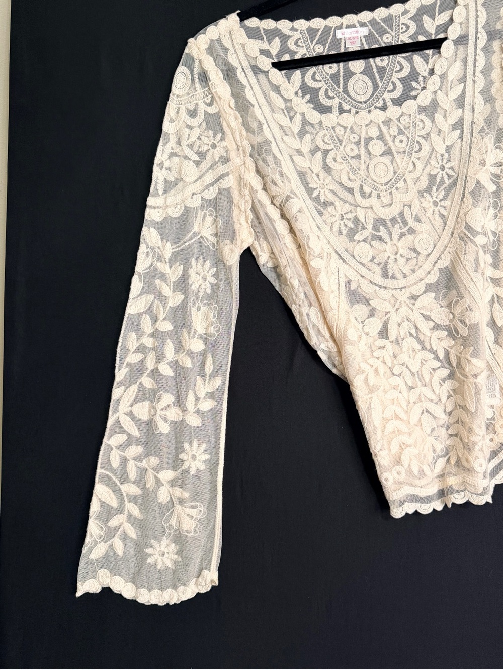 Cream Floral Lace Peasant Blouse long bell sleeve festival Hippie Woodstock - Picture 4 of 12